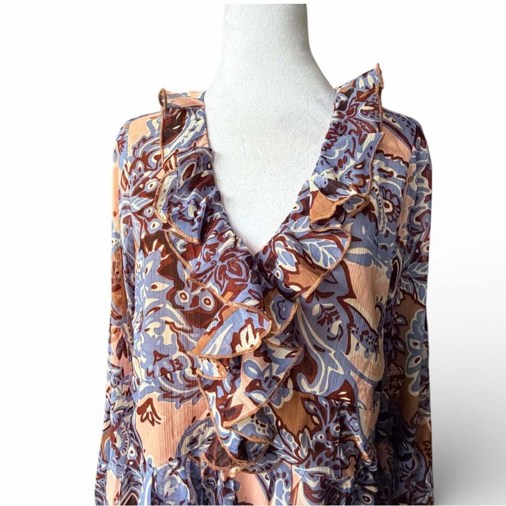 Rachel Zoe Multicolor Paisley Ruffle Blouse 70’s Size medium NWOT - Picture 2 of 5
